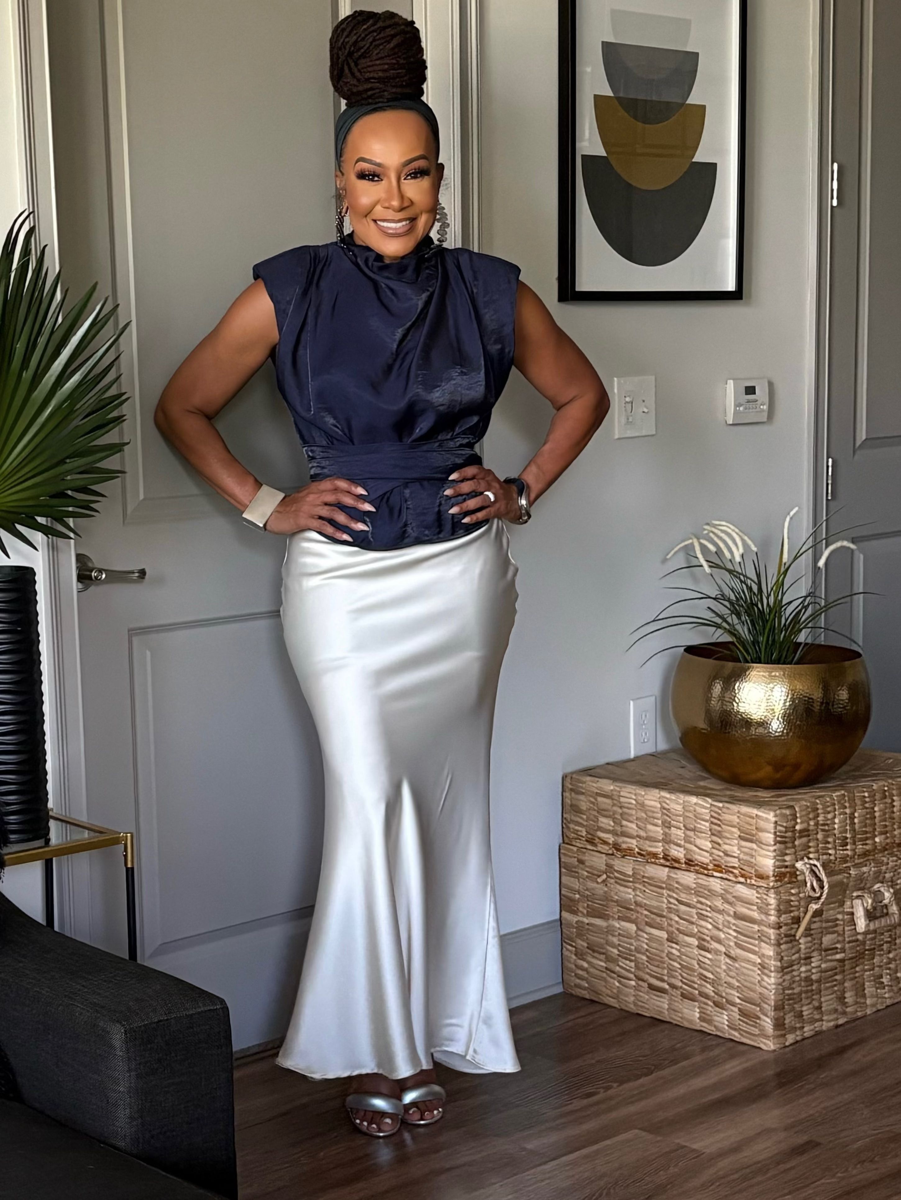 THE LUXE LIQUID SATIN SKIRT IN CREAM