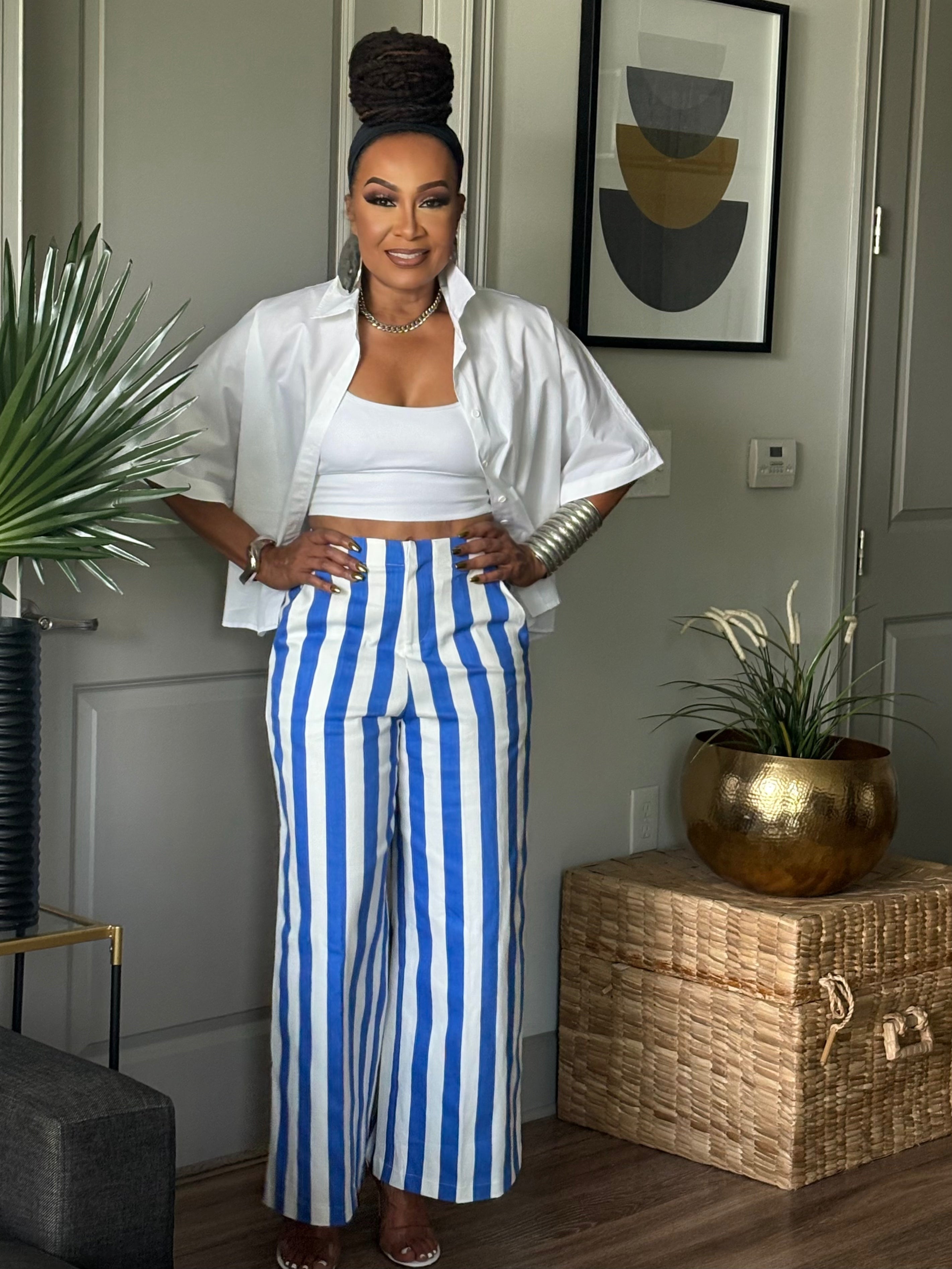 THE RESORT READY COASTAL BLUE & WHITE STRIPED PANT