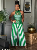 THE RESORT READY EMERALD GREEN & WHITE STRIPED PANT