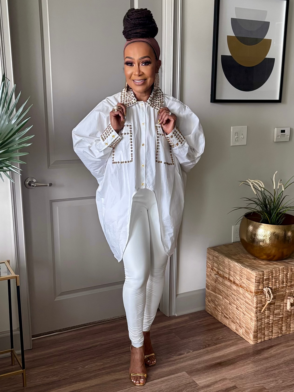 THE WHITE GOLD STUDDED OVERSIZED SHIRT