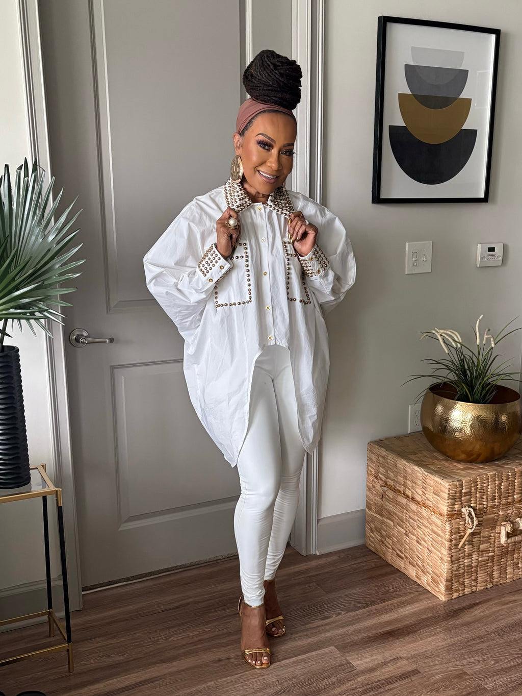 THE WHITE GOLD STUDDED OVERSIZED SHIRT