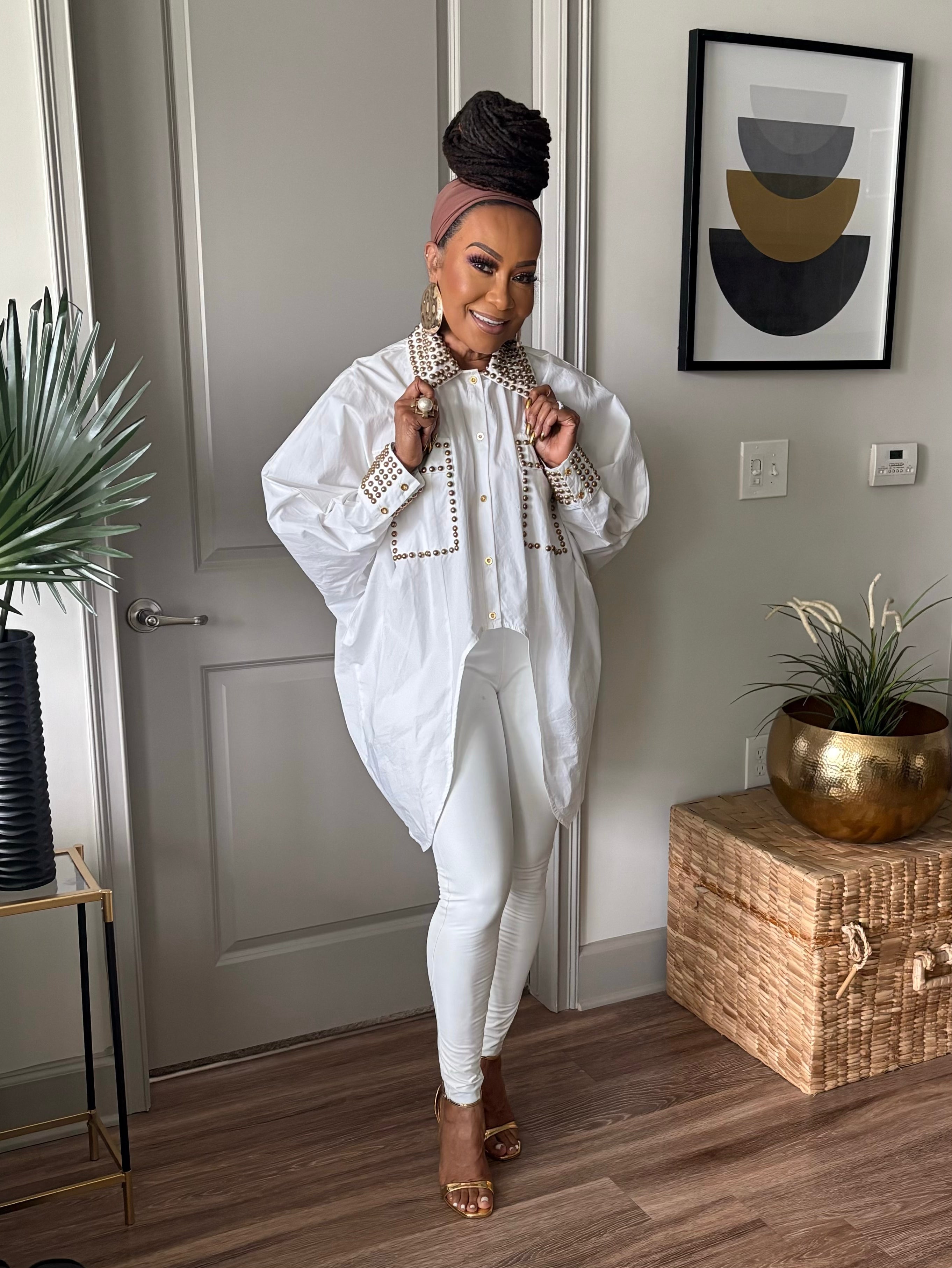 THE WHITE GOLD STUDDED OVERSIZED SHIRT