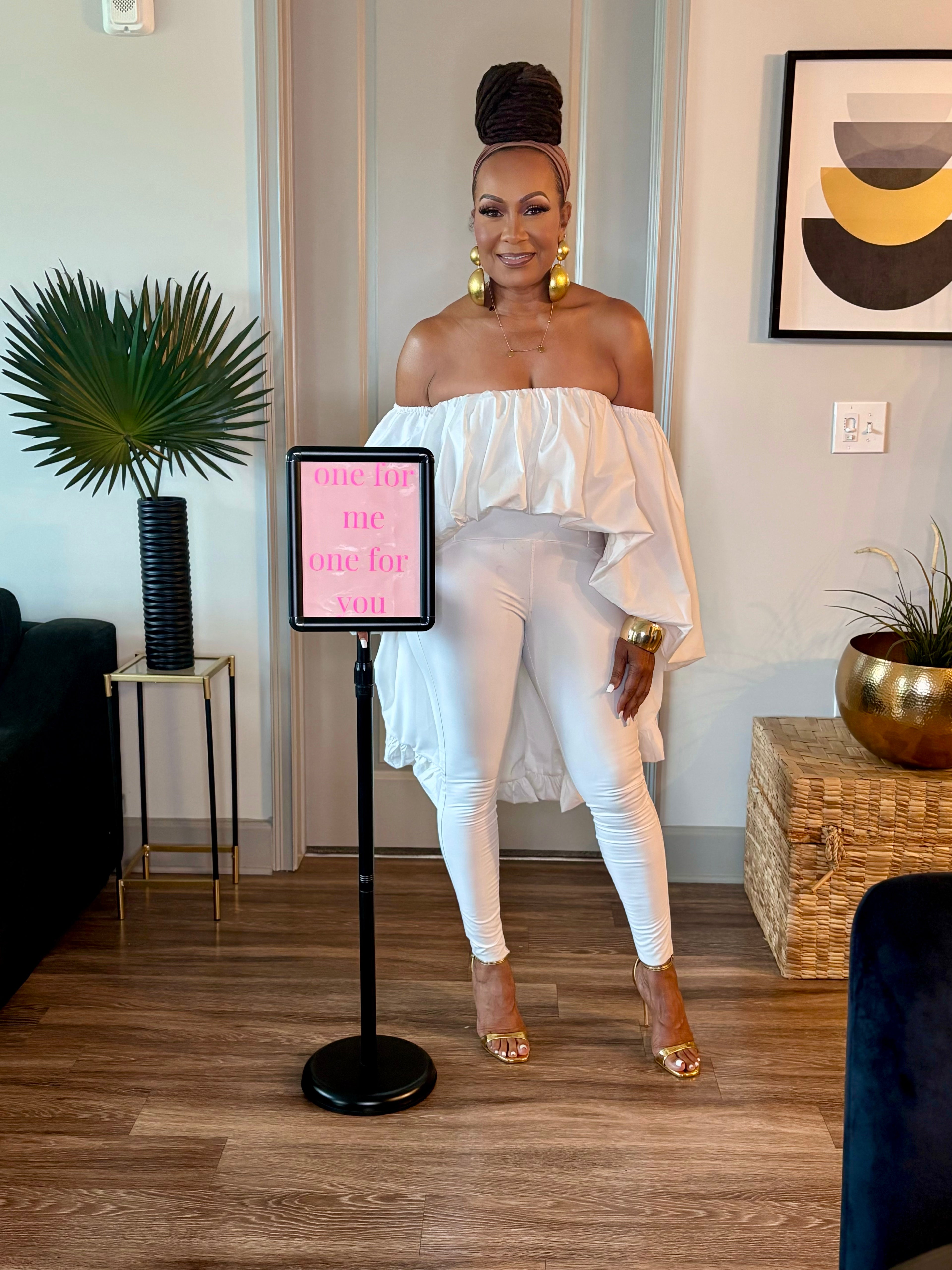 White O/Shoulder High Low Top
