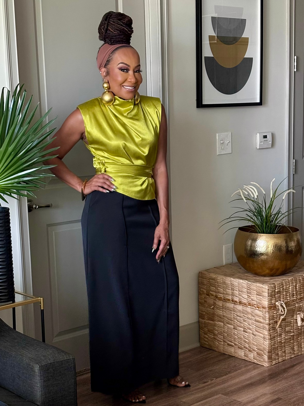 THE SATIN WRAP BLOUSE IN CHARTREUSE