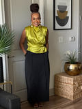 THE SATIN WRAP BLOUSE IN CHARTREUSE