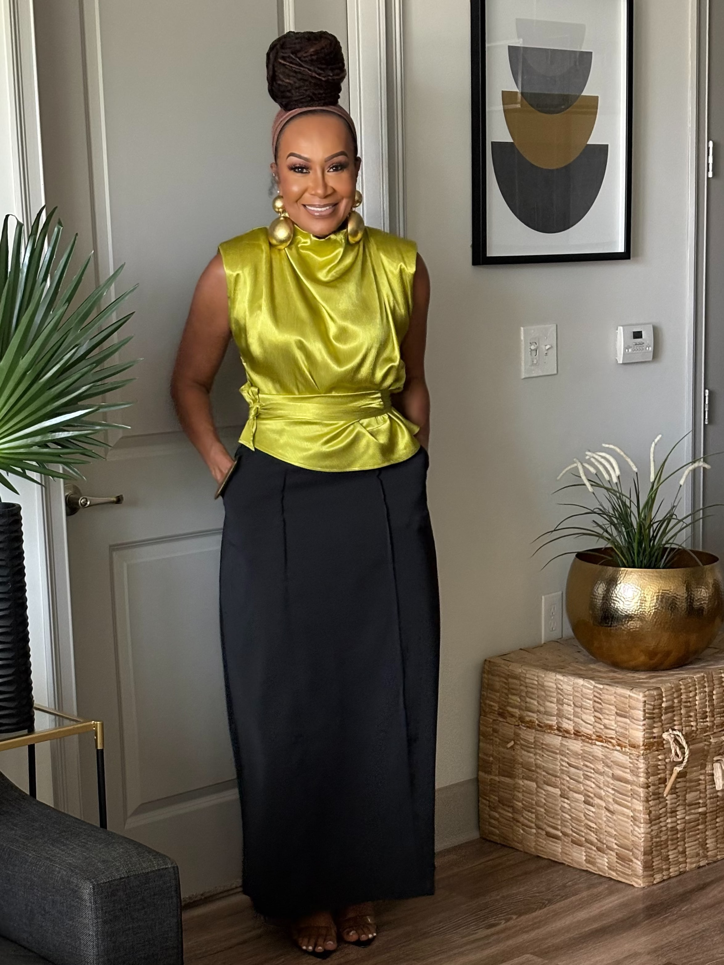 THE SATIN WRAP BLOUSE IN CHARTREUSE