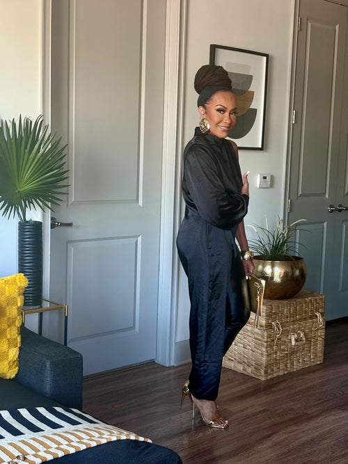 BLACK ONE LEG JUMPSUIT