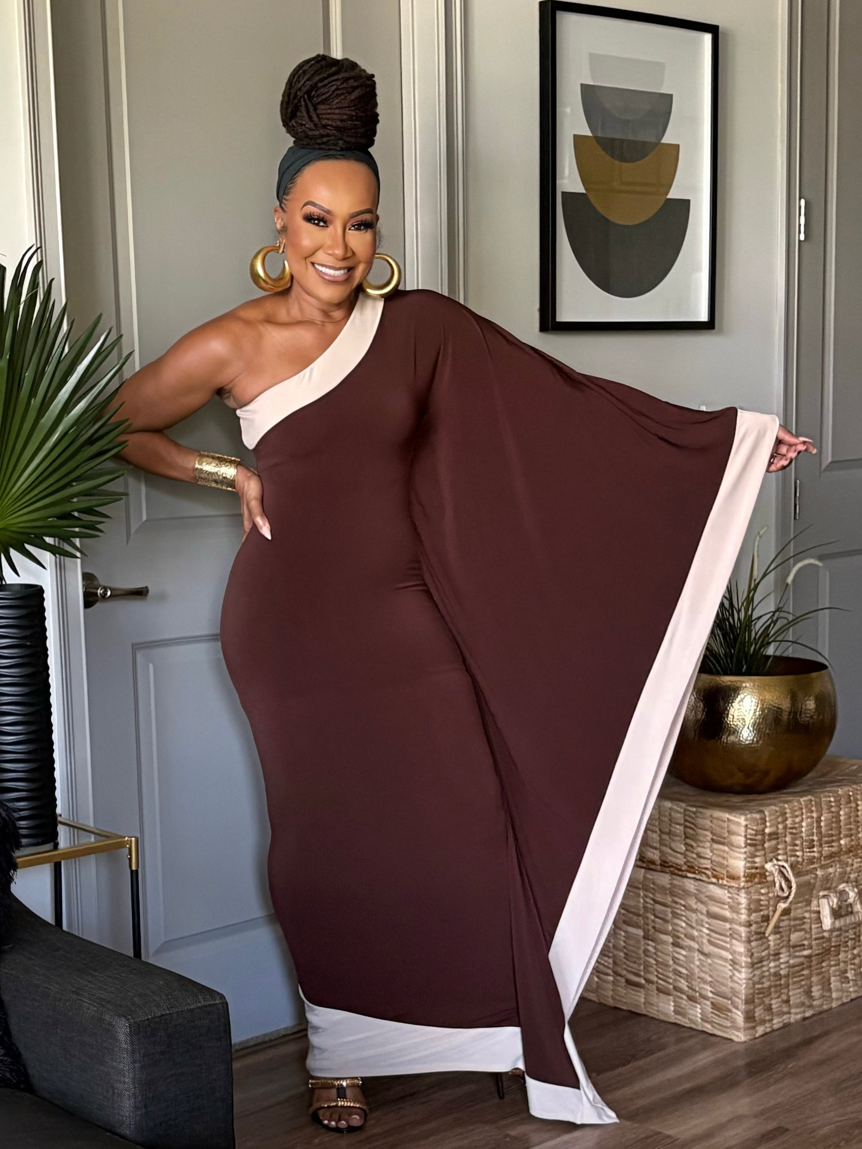 THE MOCHA TWO-TONE KAFTAN DRESS