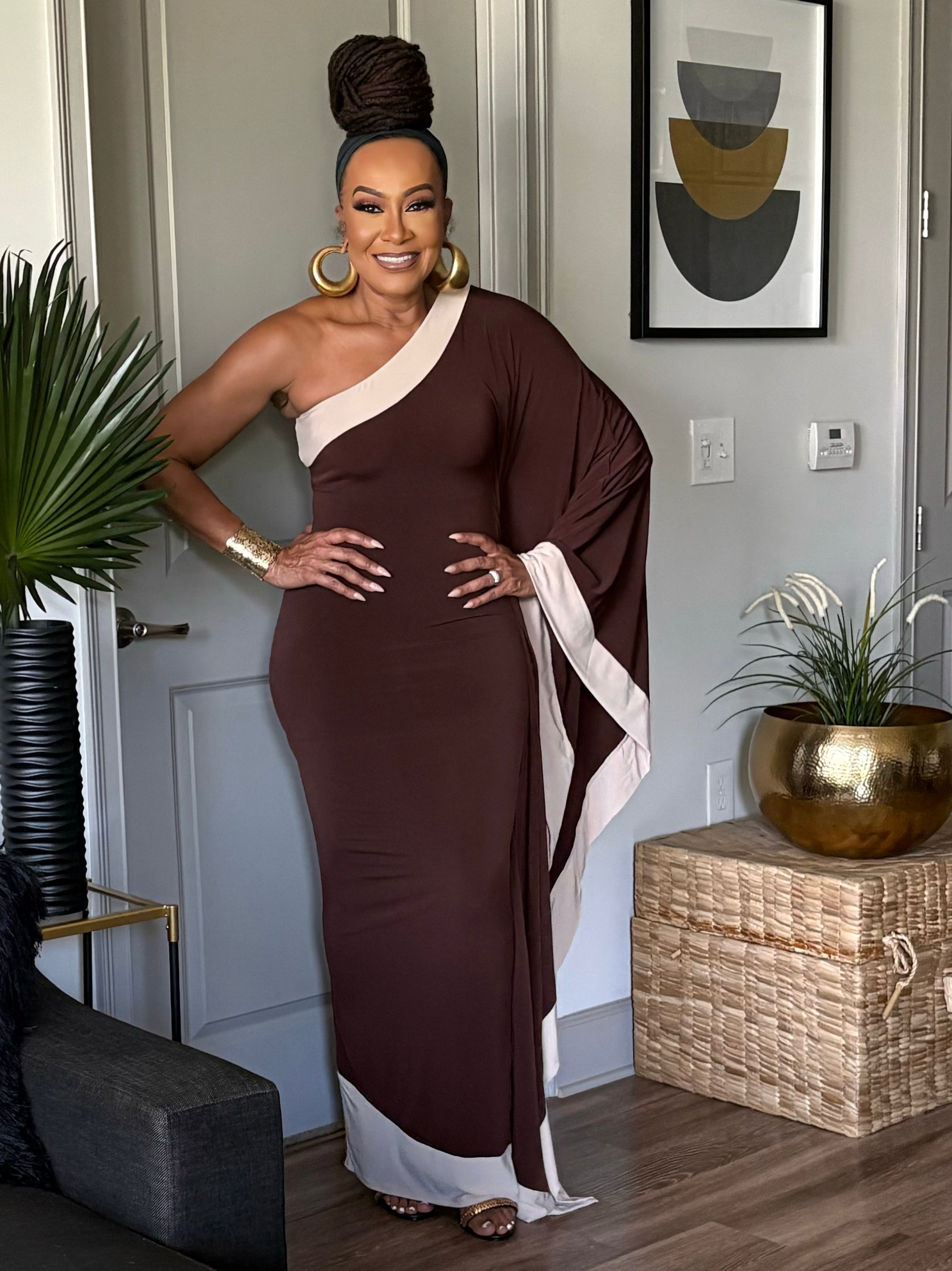 THE MOCHA TWO-TONE KAFTAN DRESS