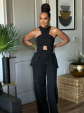 Peek A Boo Halter Pant Set Black